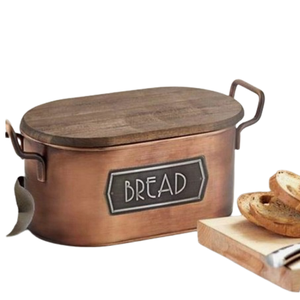 Large Capacity Brown Color Farmhouse Bread <b>Box</b> for Kitchen Countertop Wooden Lid Medium Size Bread Storage Container - Product Image 1