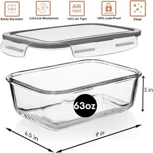 Juego de 4 Recipientes Grandes de Vidrio para Almacenamiento de Alimentos de 8 Tazas/63 oz con Tapas Herméticas, 2 Recipientes y 2 Tapas para Hornear y Guardar - Product Image 3