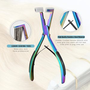 Hair Extension Pliers Stainless Steel Rainbow Finish Double Rubber Grip Micro Beads Closer <b>Tool</b> with <b>Silicon</b> Pads - Product Image 2