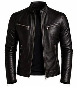 Premium Quality Eco-friendly PU Leather Winter Motorcycle Jacket for <b>Men</b> with <b>Turtleneck</b> Collar and Regular Fit - Product Image 2