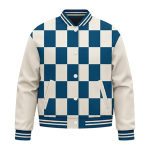 Veste décontractée d'hiver pour homme, bleu et blanc, col en V, manches régulières, impression en relief, matière polyester - Product Image 1