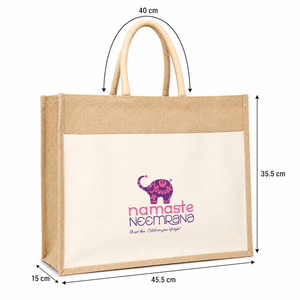 Sac fourre-tout en toile de jute PP naturel 45,5x35,5x15 cm avec poignées en ruban de coton, logo personnalisé, cadeaux d'entreprise, commandes en gros - Product Image 3
