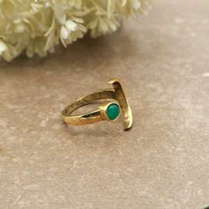 Celestial Green Onyx Crescent Moon <b>Ring</b> 14K Gold Plated Sterling <b>Silver</b> Brass Adjustable Unisex Bezel <b>Set</b> Boho Hippie Daily Wear - Product Image 2
