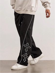 Nouveau style tendance 2026 : Pantalon de survêtement classique pour homme, imprimé étoiles sur le bas, doublé, taille élastique épaisse, couleur unie - Product Image 1