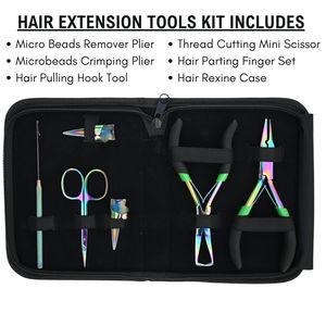 Professional Hair Extension <b>Tools</b> <b>Kit</b> Microbeads Crimping Remover Plier Hook Scissor Parting Finger Rexine Case salon use - Product Image 2
