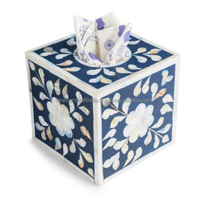 Boîte à mouchoirs de luxe faite à la main en nacre, avec incrustation décorative en mosaïque de coquillages, couvercle rectangulaire pour présentation sur table de salle de bain - Product Image 3