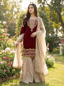 Kurti en soie GMY lourde avec broderie Dori-sequins et travail de perles rivetées, ensemble complet avec Plazzo et Dupatta entièrement cousus, pour femme, style ethnique - Product Image 2