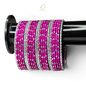 Juego de Brazaletes de Acero Inoxidable Rosa Intenso para Niñas, Joyería de Moda India para Fiestas, Fabricante de Joyería - Product Image 1