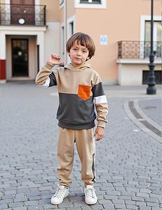 Ensemble de survêtement pour enfants en coton doux et respirant, style vintage délavé à l'acide, tendance urbaine, avec élastique - Product Image 4