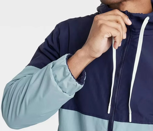 Chaqueta cortavientos de doble color para hombre, con capucha y cremallera completa, ligera, informal, para actividades al aire libre, con dobladillo y puños elásticos. - Product Image 2