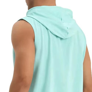 Débardeur à capuche gris uni en coton pour hommes, coupe musculaire, grande taille, vêtements de sport pour la musculation, fournisseurs - Product Image 2