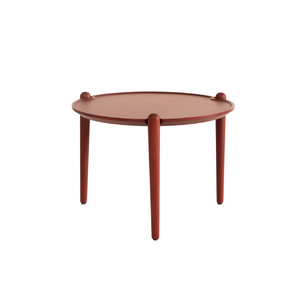 Table basse ronde en teck Japandi – Table d'appoint minimaliste en bois avec plateau à bord surélevé - Product Image 1