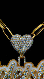 Pendentif Moissanite Hip Hop en argent Sterling 925 populaire avec lettre glacée personnalisée en émail blanc pendentif coeur plaqué or - Product Image 3