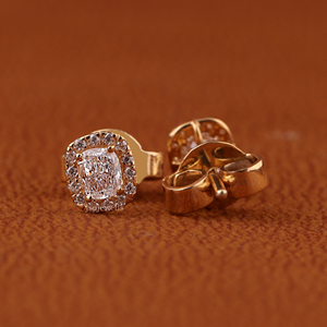 Luxurious Cushion Cut Lab Grown Diamond 14K Yellow Gold Diamond Round Cut Halo Custom Design <b>Back</b> Screw <b>Earrings</b> For Women - Product Image 3