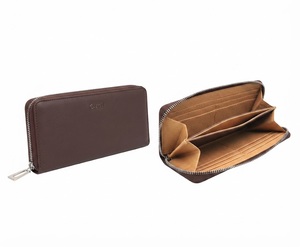 ODM Castello New Design Genuine Cowhide Soft Leather Long <b>Zip</b> Unisex <b>Wallet</b> Black Dark Brown Men's Women's Polyester - Product Image 1