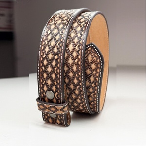 Beaded <b>Belt</b> With Hand Tooled Floral Design with Custom Made Premium Quality Western Cow Leather Manufacturer - Product Image 2