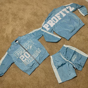 ชุดวอร์มไนลอนผู้ชายไซส์ใหญ่ ระบายอากาศได้ดี แจ็คเก็ตซิปกันลม และกางเกงขาสั้น - Product Image 5