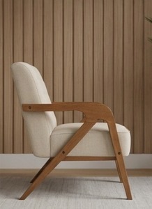 Fauteuil d'appoint capitonné en tissu de style Mid-Century Modern, fauteuil lounge individuel en bois massif pour salon - Product Image 4