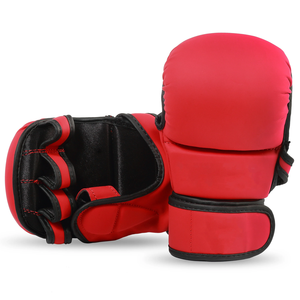 Red Faux Leather MMA Boxing Gloves with for Wrist <b>Strap</b> Custom Logo Unisex Sparring Gear for Martial Arts Training - Product Image 5