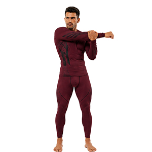 Ensemble de vêtements de sport pour homme, t-shirt à manches longues et leggings de compression personnalisés, séchage rapide, extensible, pour la salle de sport, la remise en forme, l'entraînement sportif - Product Image 1