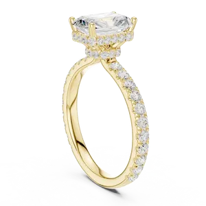 Bague de fiançailles unisexe en or massif 18 carats avec diamant de laboratoire taille radiant d'un, cinq carats, halo caché, pour mariage de luxe - Product Image 2