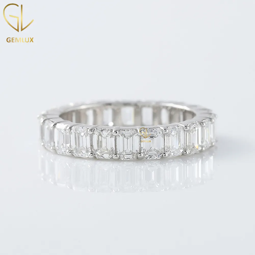 New Trendy Design Emerald Cut Lab Grown Diamond Wedding Band, 14k Solid Gold Ring, IGI Certified Diamond Eternity Band