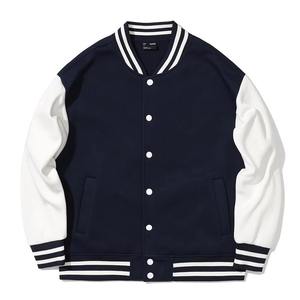 Men's Navy Blue Windproof Knitted Varsity Jacket Solid Color Stand Collar <b>Covered</b> <b>Button</b> Closure Casual Winter Wear Regular Fit - Product Image 5