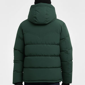 Nouvelle veste matelassée à capuche pour homme, vert foncé, coupe-vent, rembourrage en polyester, fermeture éclair, coupe classique, pour l'hiver - Product Image 6