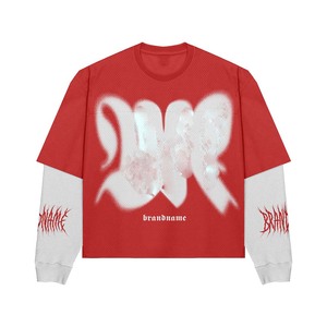 100% cotton T-shirt for men loose fit printed Men Double Layer T Shirt Cotton Inner Mesh Outer Red Panel <b>Spray</b> Print Custom Logo - Product Image 1