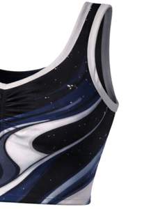 Ensemble jupe deux pièces personnalisé pour femme, noir et bleu marine, imprimé marbré, crop top sans manches, mini-jupe taille haute, tenue douce et extensible - Product Image 4