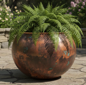 Rustic Metal Floor <b>Vase</b> Round Handmade Copper Finish For Floral Display peened surface spherical planter dimpled copper globe - Product Image 5