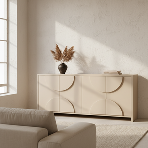 Aparador de Madera Moderno Semicircular con Panel de Media Luna, Mueble de Almacenamiento de Madera con Panel de Arco de 4 Puertas, Diseño de Arco Moderno - Product Image 6