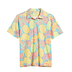 <b>Men's</b> <b>Pineapple</b> Print Polo <b>Shirt</b> Short Sleeve Casual Breathable 100% Polyester Woven Fruit Pattern Blue Yellow Pink - Product Image 4