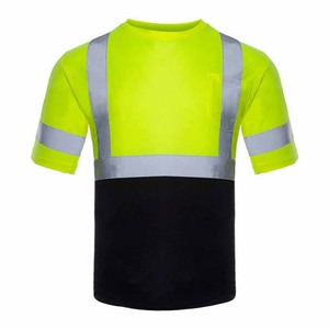 Camiseta de Trabajo Unisex de Alta Visibilidad, Poliéster Reflectante, Nuevo Estilo Moderno, Verde y Negro, Manga Corta, Camisetas para Hombre - Product Image 1