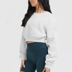 Sudadera con capucha de algodón para mujer, ligera, deportiva, cuello redondo, top corto, sudadera corta, informal, estilo urbano, hombros caídos, tejida - Product Image 5