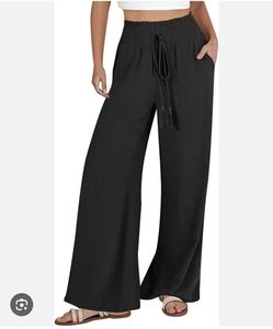 Stocklots <span class=keywords><strong>Pantaloni</strong></span> da donna estivi elasticizzati, lavati, traspiranti, a vita alta, a gamba larga, <span class=keywords><strong>con</strong></span> coulisse, per abbigliamento casual e sportivo - Product Image 1