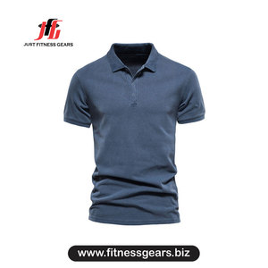 Polo en piqué bleu à manches courtes pour homme, couleur unie, coupe classique, tricoté en coton respirant - Product Image 2