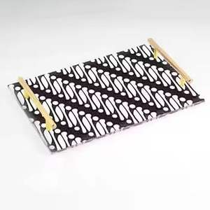 Black White Abstract Pattern Decorative Serving Tray with Gold Handles Wooden <b>Coffee</b> <b>Table</b> Tray Modern Serving Platter - Product Image 1