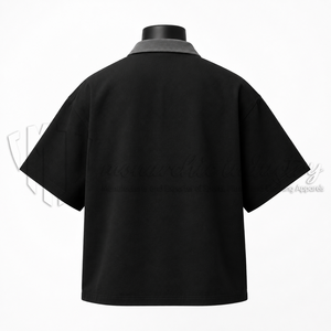 เสื้อแจ็คเก็ตผู้ชายสีดำแขนสั้นแบบซิป คอปกคอร์ดูรอย สไตล์ลำลอง รับผลิตตามแบบ OEM ODM ขายส่ง - Product Image 2