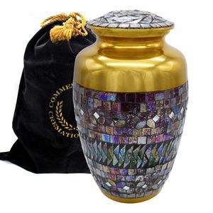 Customizable Designs Silver Finish Brass Mother Of Pearl Finish <b>Large</b> 220 Capacity Adult Cremation <b>Urn</b> Metal <b>Urns</b> For Ashes - Product Image 6