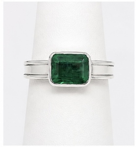 925 Sterling <b>Silver</b> <b>Emerald</b> Cut Green Stone <b>Ring</b> Geometric Gemstone Band for Women Wedding Party Gift - Product Image 4
