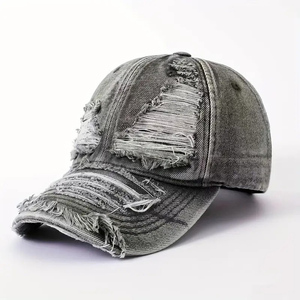 Casquette de baseball unisexe en jean vieilli déchiré, style décontracté, bleu uni, pour l'été - Product Image 3