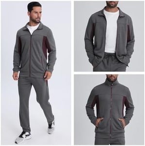 Men Tracksuit Gray Full <b>Zip</b> Stand Collar Color Blocking Side Pockets Polyester Cotton Casual Autumn Wear men tracksuit for sale - Product Image 2