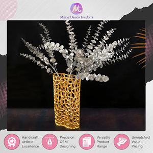 Vase à fleurs en aluminium découpé avec anneau doré, de qualité supérieure, pour décoration de table, idéal pour la maison, en promotion - Product Image 3