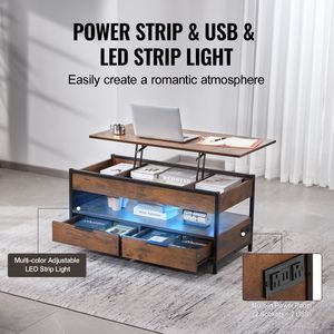 Tavolino da Caffè Rettangolare da 39,4 Pollici con Piano Sollevabile, Presa di Corrente USB e Tasche Extra per lo Stoccaggio, Design Pieghevole a Scomparsa - Product Image 5