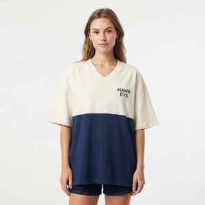 Women's Color Block <b>V</b>-<b>Neck</b> <b>T</b>-<b>Shirt</b> Short Sleeve Loose Fit 100% Cotton Jersey <b>Oversized</b> Casual Top Spring Summer - Product Image 3