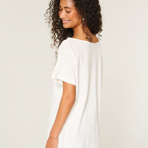 T-shirt blanc pour femme, épaules dénudées, manches courtes, 100% coton jersey, coupe ample, décontracté, couleur unie, col rond, respirant, longueur normale - Product Image 4
