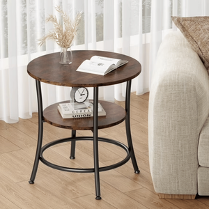 Tavolino da Caffè Rotondo a 2 Livelli, Ecologico, Marrone Ruggine, Salvaspazio per Piccoli Soggiorni e Camere da Letto - Product Image 6
