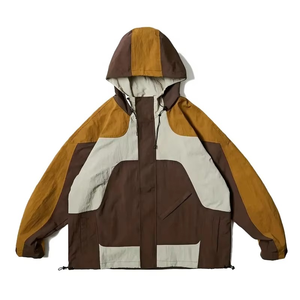 Veste de randonnée imperméable et écologique à capuche pour l'automne, style streetwear color block, veste décontractée élégante de créateur - Product Image 1