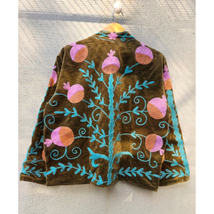 Hand Embroidered Velvet <b>Jacket</b> for Women full Sleeve <b>Mandarin</b> <b>Collar</b> Floral Pattern Winter Party Outerwear gift for her - Product Image 6